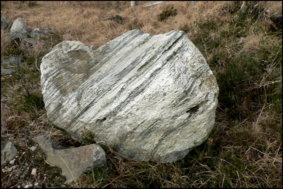 A boulder of Lewisioan Gneiss, clearly showing its stripes